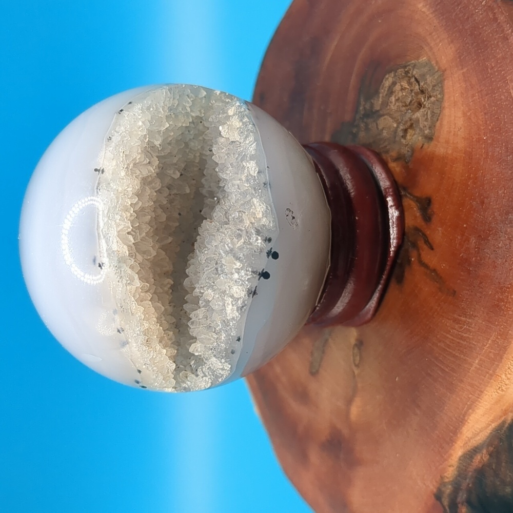 Gorgeous druzy Agate sphere with "mouth"